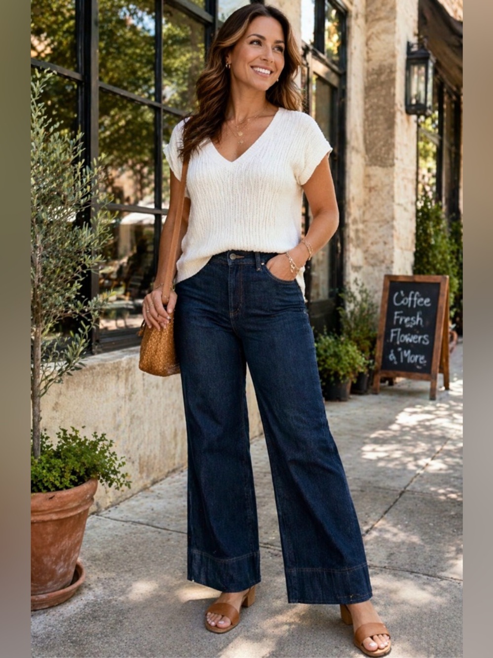 Dana Buchman Dark Wash Trouser Jeans Size 12 Wide Leg‎ Stretch Denim - Picture 2 of 11